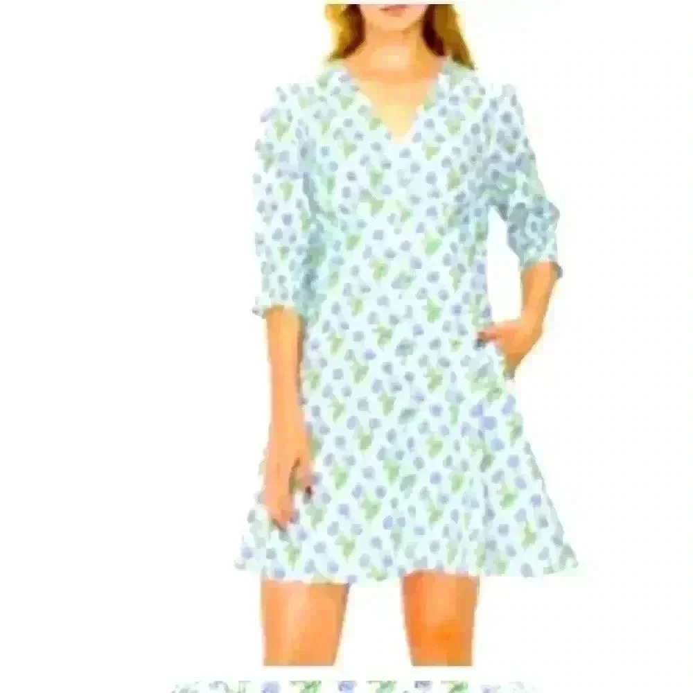 MELLODAY Floral V-Neck Button Front Mini Dress Lavender Green sz XS - Picture 2 of 8